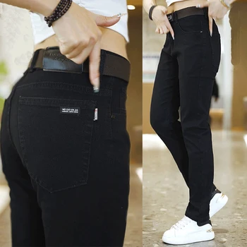 2023 Новые мужские тонкие Черные джинсы Стрейчевые Прямые Модные дизайнерские джинсовые брюки Мужская брендовая одежда Брюки Уличная одежда