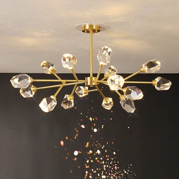 Светодиодная люстра с бриллиантами Подвесной светильник на ветке дерева Современная Скандинавская Кухня Гостиная Спальня Медные подвесные светильники