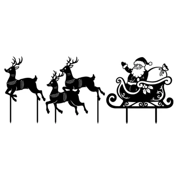 Рождественские Полые уличные металлические сани Санта-Клауса из Лося, рождественские художественные декорации с кольями для двора, газона, сада