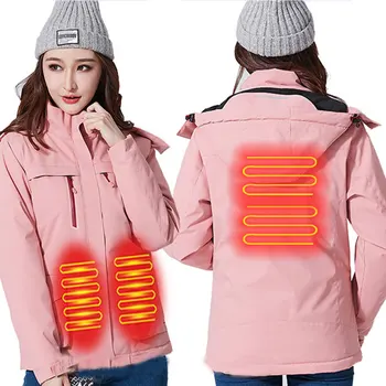 Женская куртка с подогревом, интеллектуальная зарядка через USB, пальто с подогревом, зимняя теплая уличная ветрозащитная водонепроницаемая одежда для скалолазания, 3 зоны