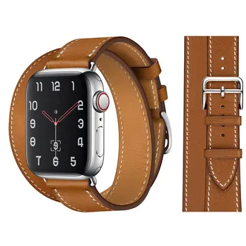 Кожаный Ремешок Для Умных Часов Apple Watch Band Серии 8 7 6 5 SE с Заменой Кожи на Двойной Круг 49 мм 45 мм 42 мм 40 мм Цепочка