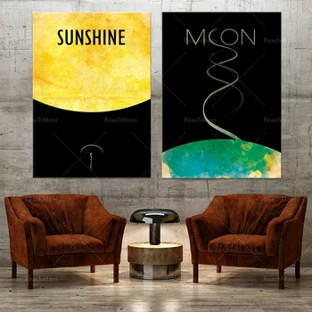 Soleil et Lune / / deux affiches de films de Science Fiction Style rétro avec des Illustrations astronomiques minimalistes