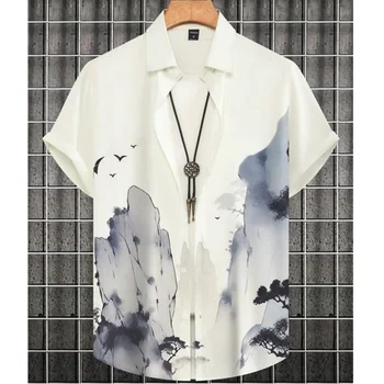 Простые Гавайские Рубашки Для Мужчин С Рисунком Тушью, Мужские Рубашки С Принтом, Высококачественная Мужская Одежда, Модный Топ Оверсайз-Рубашка И Блузка