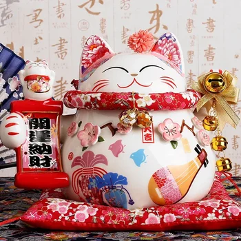 9-Дюймовый Керамический Орнамент Fortune Lucky Cat Maneki Neko Украшение для дома Подарок Фэн-Шуй Копилка Центральное украшение