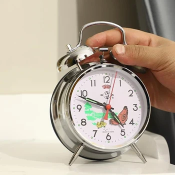 Винтажный механический будильник Чисто ручные часы Настольные часы Металлический механизм из чистой меди Курица Клюет рис Прикроватные часы
