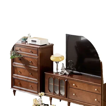 Журнальный столик из массива дерева в стиле ретро Chaoqu, комбинированный шкаф для телевизора, чайный столик в стиле ретро, Мебель в кремовом стиле