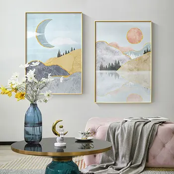 Современный пейзаж восхода Солнца при лунном свете, настенный художественный плакат, абстрактный пейзаж, печать на холсте, настенная картина для гостиной, кафе, домашнего декора