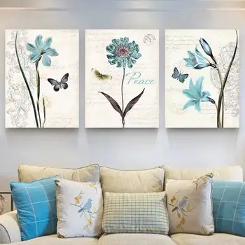 Американское Кантри, Пасторальный плакат с синим цветком, украшение гостиной, Диван, Фон, стена, Спальня, Столовая, Основа для рисования
