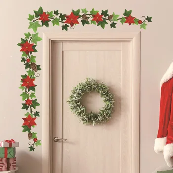 C5 Рождественский цветок, Виноградная лоза, наклейка на стену, Фоновый декор для гостиной, Обои, Новогоднее украшение дома, Самоклеящиеся наклейки на двери