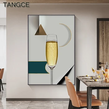 Современный Скандинавский плакат с изображением бокала шампанского на холсте, Оранжевая картина, настенная картина для гостиной, столовой, минималистичный домашний декор
