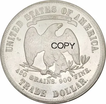 1874, США, 1 Доллар, Торговый Доллар, Серебряные Монеты с мельхиоровым покрытием /Высокое качество