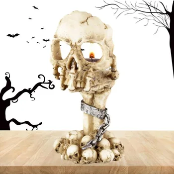 Винтажный дизайн цепи для подсвечника со скелетом на Хэллоуин, Череп, Череп из смолы, подсвечник с черепом, Атмосфера ужаса, Костяной скелет, подсвечник
