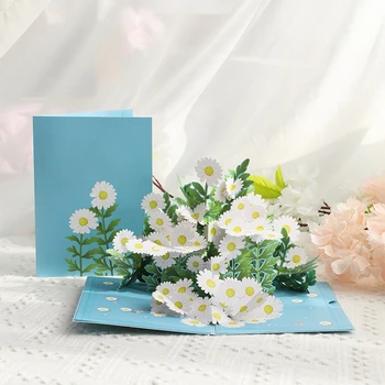 Открытка с цветком летней маргаритки для девочек, детские 3D всплывающие поздравительные открытки, Открытки, подарки