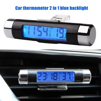 Светодиодный Цифровой дисплей с подсветкой 2 в 1, Крепление на вентиляционное отверстие автомобиля, Часы времени, термометр