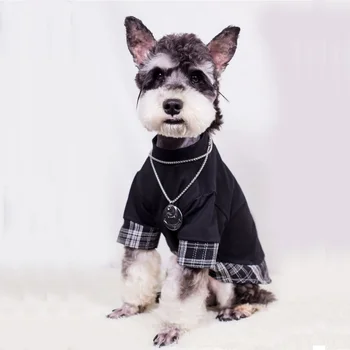 Черные рубашки в клетку, одежда для собак, модные поддельные двойки, одежда для маленьких собак, весенне-осенний шнауцер в стиле хип-хоп, товары для домашних животных