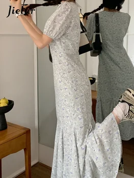 Jielur Летнее новое французское женское платье с цветочным рисунком, женские элегантные милые тонкие платья, женское простое базовое шифоновое платье трапециевидной формы, женское платье