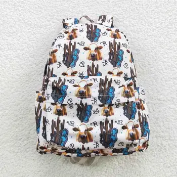 Оптовая продажа, Детский рюкзак с принтом коровы и кактуса в западном стиле для малышей, переносная Детская школьная сумка-бутик