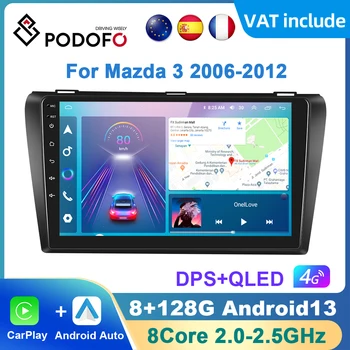 Podofo AI Voice Android Carplay Автомагнитола для Mazda 3 2006-2012 2din Android Auto 4G Мультимедийная Навигация GPS авторадио DSP