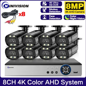 8-Канальный Комплект видеонаблюдения DVR 4K Полноцветный Комплект системы видеонаблюдения Ночного Видения AHD Комплект Системы Наружного Водонепроницаемого видеонаблюдения