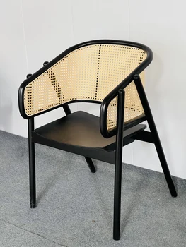 Обеденный стул из массива дуба, современное домашнее кресло в японском стиле, креативный простой обеденный стул из ротанга в скандинавском стиле