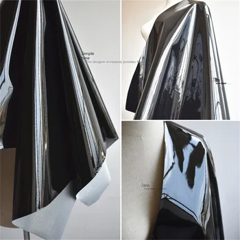 Искусственная черная кожа, жесткая ткань, глянцевая зеркальная сумка ручной работы из ПВХ, тренч, дизайнерский силуэт одежды, модные ткани 