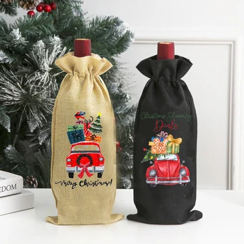 Сумка для вина с принтом в виде Рождественской елки, Автомобильная сумка для бутылок из мешковины, Пылезащитный чехол, украшение бутылки вина для новогодней вечеринки, подарки для друзей семьи