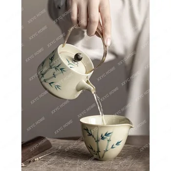 Ручная Роспись Бамбукового Чайника Для Приготовления Чая Бытовой Один Чайник Одна Чашка Милый Керамический Чайный Сервиз Китайский Одиночный Чайник Костюм