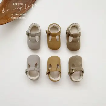 Детская обувь Зимняя Обувь для мальчиков и девочек на мягкой подошве из толстой шерсти ягненка Удобная новая модная повседневная простая детская теплая обувь