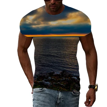 Летние мужские повседневные футболки с изображением моря, футболка с 3D трендовым пейзажным рисунком, интересные футболки в стиле хип-хоп харадзюку, топ