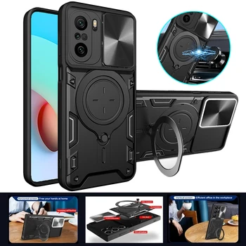 Для Xiaomi POCO F3 Case Роскошный Магнитный Кольцевой Держатель Камера Слайд Противоударный Чехол Для Телефона Poco Poko Little F3 F3 3F Задняя Крышка