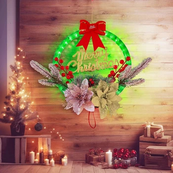 Рождественский венок с подсветкой Искусственная Подвесная Цветочная Гирлянда для входной двери Стены в помещении на открытом воздухе Украшения для вечеринок
