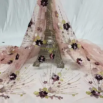 3D блестящие Блестки + Бусины Кружевная Вышивка Французский Тюль Ткань Вышивка Блестками Африканская Ткань Для Свадебной Вечеринки Вечерние Платья