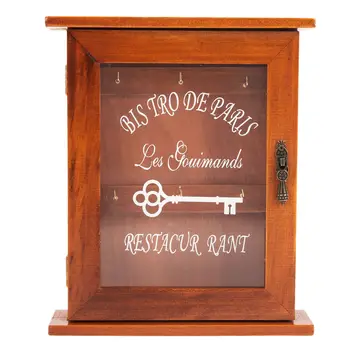 Деревянный шкаф для хранения ключей в винтажном европейском стиле, коробка для ключей с подвесными крючками коричневого цвета
