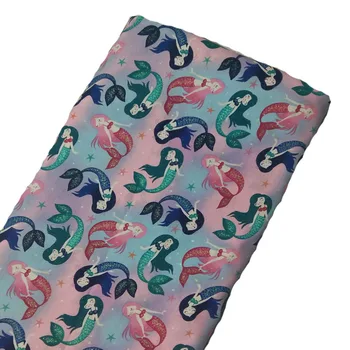 Изящная хлопчатобумажная ткань с принтом русалки цвета радуги 50x100 см, ткань с рыбками, лоскутное шитье своими руками, детская ткань для домашнего декора