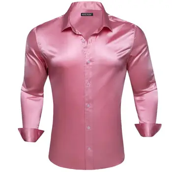 Дизайнерские шелковые мужские рубашки из мерсеризованного однотонного атласа С серебристо-розовыми рукавами, повседневные деловые мужские блузки приталенного кроя, топы Barry Wang
