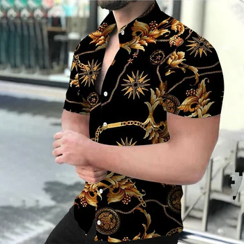 Летняя мужская рубашка 2023 года с отложным воротником, роскошная мужская винтажная рубашка с принтом, повседневные тонкие топы Оверсайз с коротким рукавом, мужская дизайнерская одежда