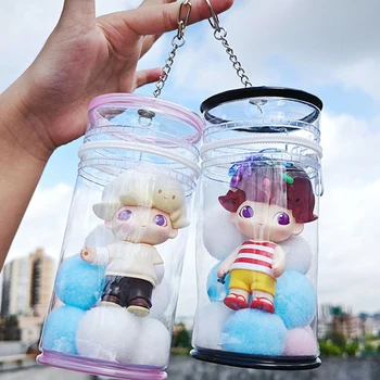 Прозрачная круглая сумка для хранения с изображением милой мини-девочки, прозрачная уличная сумка для POP MART, кукол из аниме, маленьких Игрушек