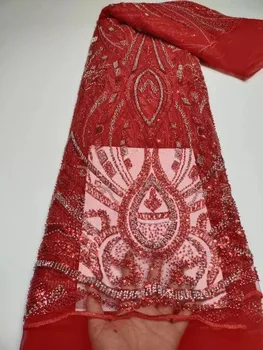 Модная Нигерийская кружевная ткань Ручной работы, кружевная ткань из бисера, Высококачественное кружево С блестками, Новейшее Африканское сетчатое кружево