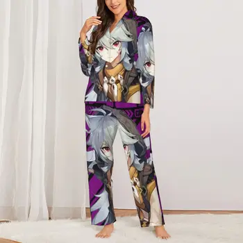 Пижама из аниме Genshin, женская домашняя пижама в стиле ретро с бритвенным техно-принтом, Осенний Повседневный пижамный комплект из двух предметов на заказ