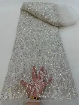 Высококачественная Африканская Нигерийская кружевная ткань, тюль с вышивкой L-1306929, свадебное платье, блестки для вышивания бисером