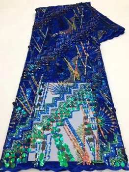 Роскошная Африканская сетчатая кружевная ткань 2023, новейшая высококачественная Французская тюлевая кружевная вышивка, пайетки для вечернего платья синего цвета