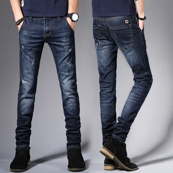 Мужские летние эластичные облегающие повседневные модные мужские тонкие джинсы