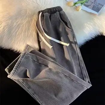 Новые зимние толстые вельветовые брюки Мужские с эластичной резинкой на талии, деловые Свободные прямые корейские повседневные брюки мужские Оверсайз M-5XL