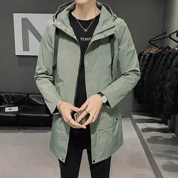 Тренчи Мужская Корейская модная одежда длиной до колен Весенне-осенняя легкая куртка-тренч Мужская верхняя одежда Пальто Q04