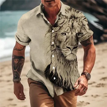 Летние Гавайские Крутые рубашки Мужские с 3D животным принтом, Быстросохнущие пляжные футболки, топы с коротким рукавом, Свободная дышащая мужская одежда 5xl