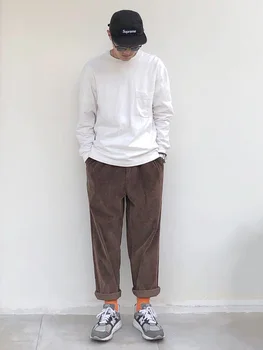 Весенне-осенние Японские Зауженные Свободные Непринужденные вельветовые укороченные брюки Корейская модная Уличная одежда брюки-карго мужские harajuku