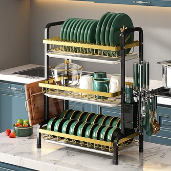 Новая Высококачественная Кухонная Подставка для чаш, Сливное устройство, Хранение посуды, Трехслойная Подставка для мытья посуды из нержавеющей стали