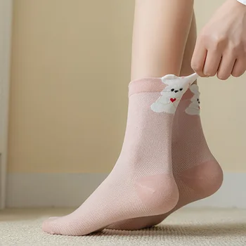 Весенне-летние носки Lovely Cute Kawaii Female Cartoon Bear Sweet College Style Средняя трубка Тонкие сетчатые дышащие носки для девочек в подарок