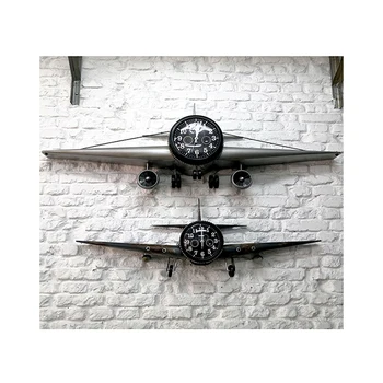 Горячая распродажа, настенное украшение из кованого железа в стиле ретро, настенные часы для самолета, креативный бар, антикварные настенные часы для домашнего декора