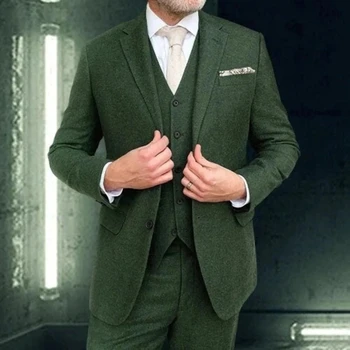 Итальянские костюмы Для мужчин, Приталенные Темно-зеленые Мужские смокинги с вырезами на лацканах, Свадебная одежда на заказ, Пиджак жениха из 3 предметов с жилетом и брюками